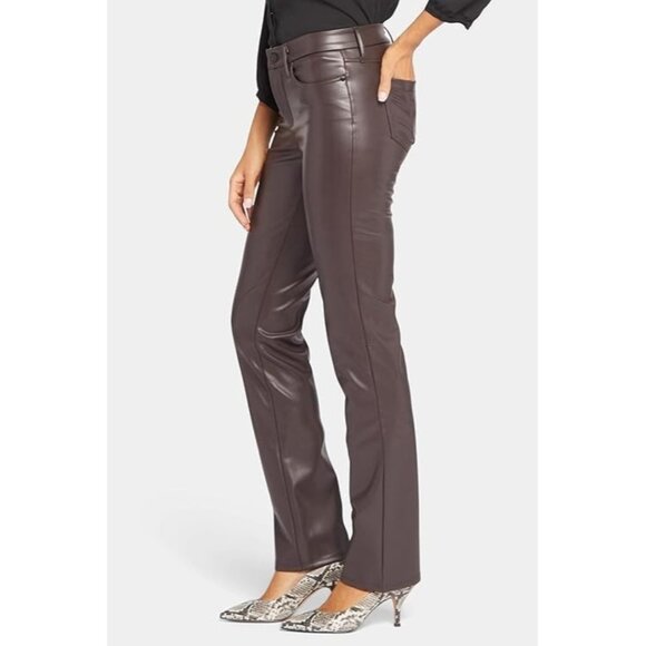 NYDJ Marilyn Faux Leather Straight Leg Pants in Cordovan ( 14 ) - Picture 1 of 5